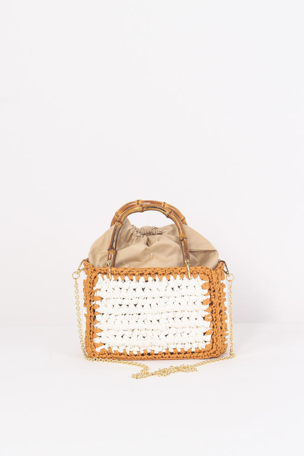 Mini Bag Crochet Manici Bianco/cuoio-2