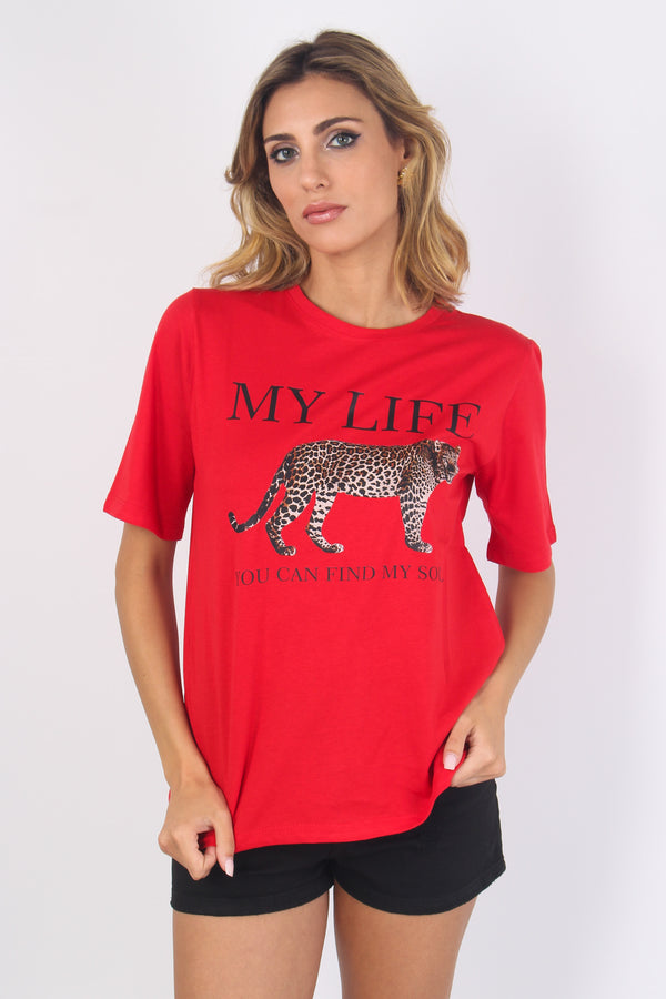 T-shirt Stampa Tigre Rosso-2