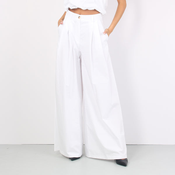 Pantalone Largo Cotone Pences Bianco-2