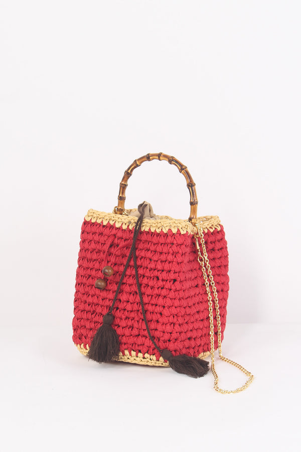 Secchiello Crochet Manico Rosso/beige-2