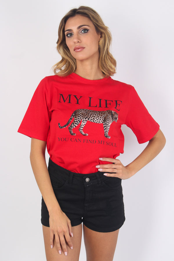 T-shirt Stampa Tigre Rosso
