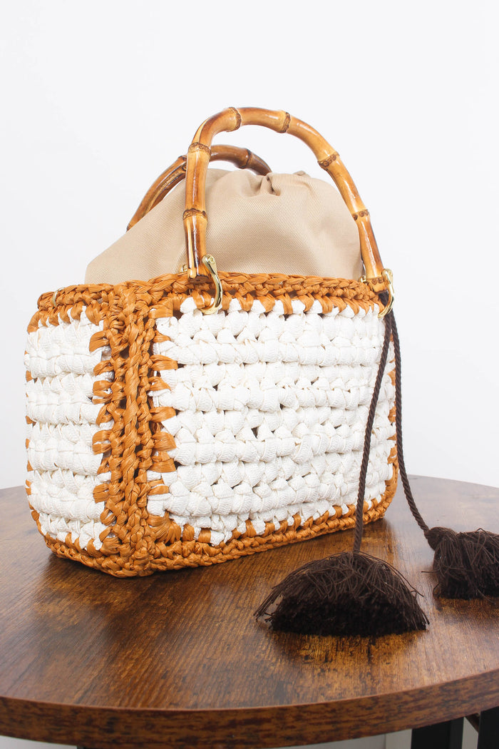 Mini Bag Crochet Manici Bianco/cuoio-3