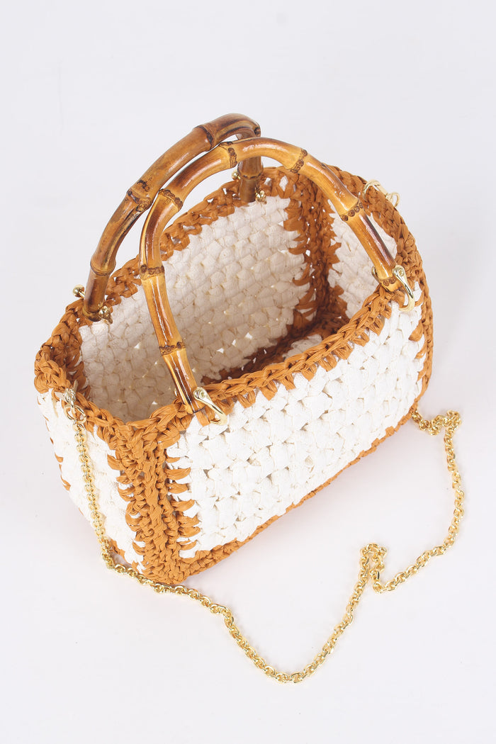 Mini Bag Crochet Manici Bianco/cuoio-5