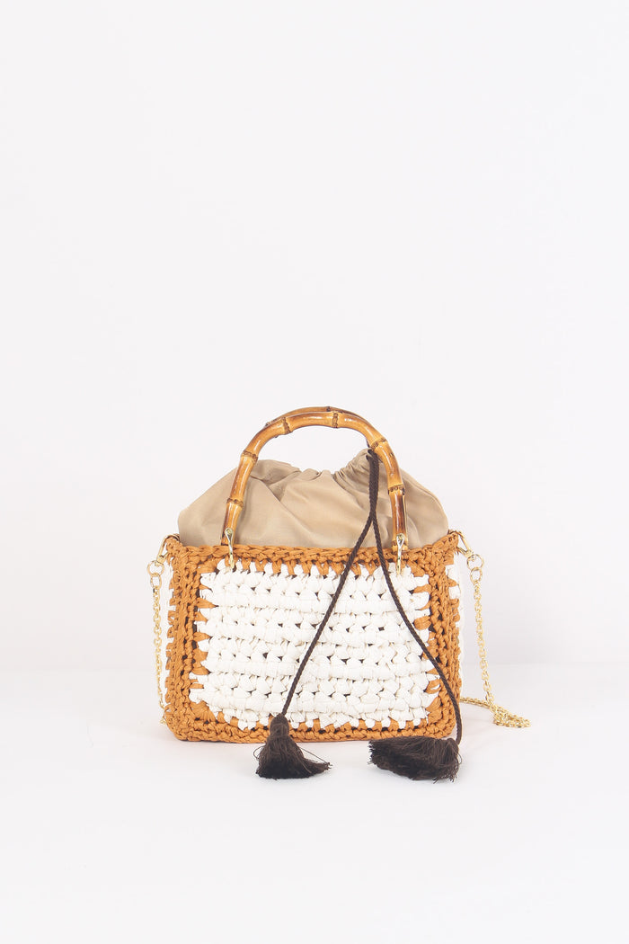 Mini Bag Crochet Manici Bianco/cuoio