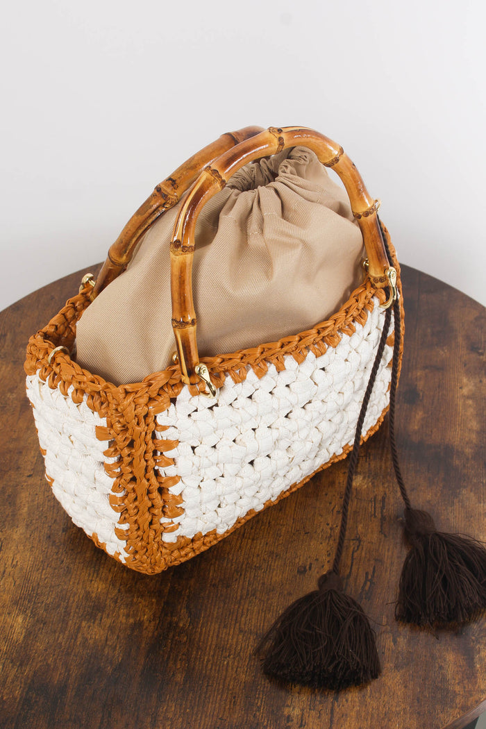 Mini Bag Crochet Manici Bianco/cuoio-7