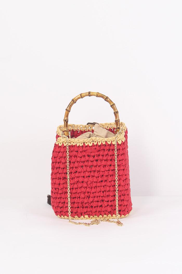 Secchiello Crochet Manico Rosso/beige-3