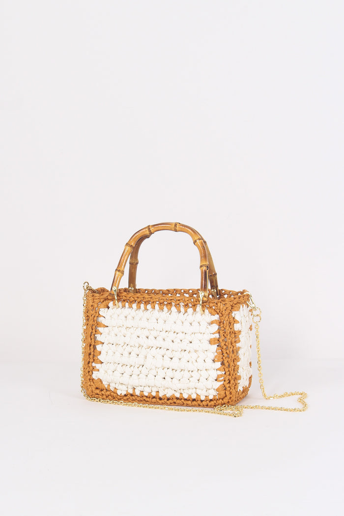 Mini Bag Crochet Manici Bianco/cuoio-4