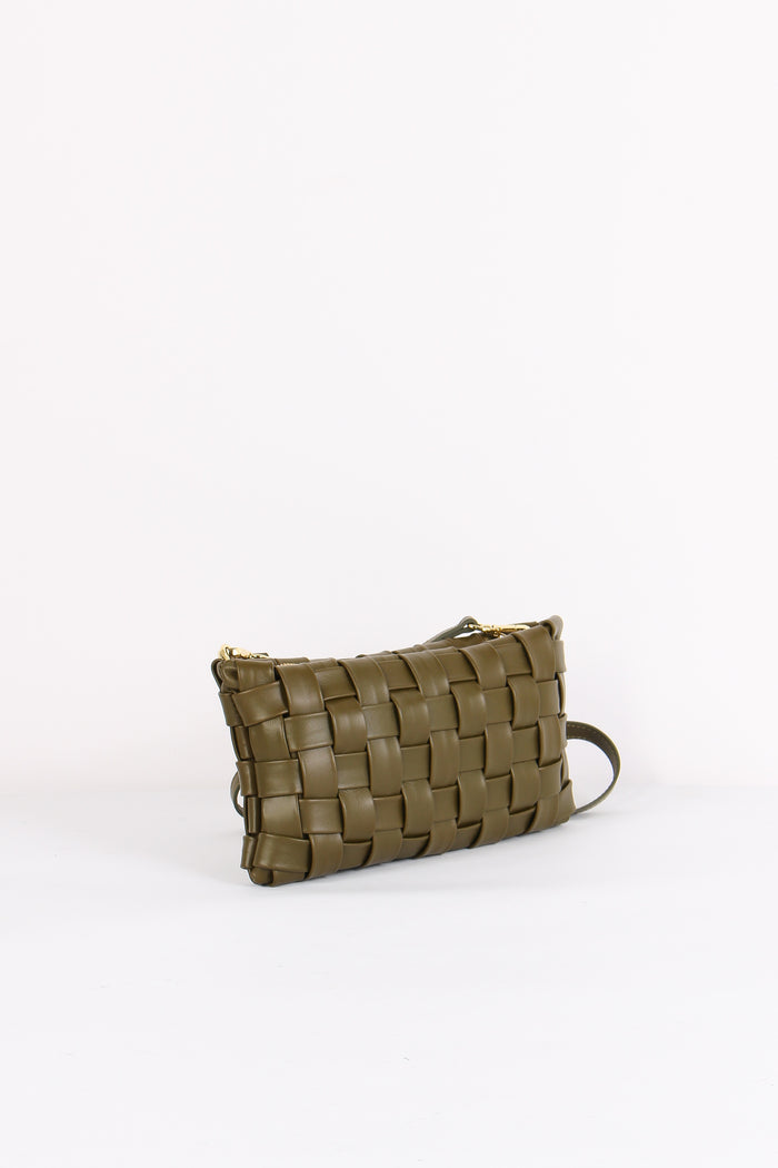 Pochette Intreccio Vera Pelle Verde Militare-5