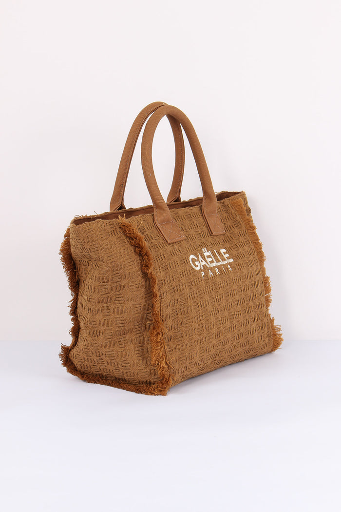 Maxi Tote Frange Ricamo Moka-5