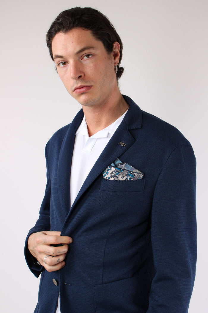 Giacca Punto Maglia Bottoni Oro Blu-7