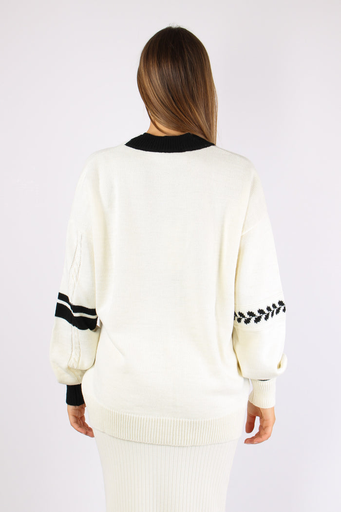 Cardigan College Bicolore Off White-6