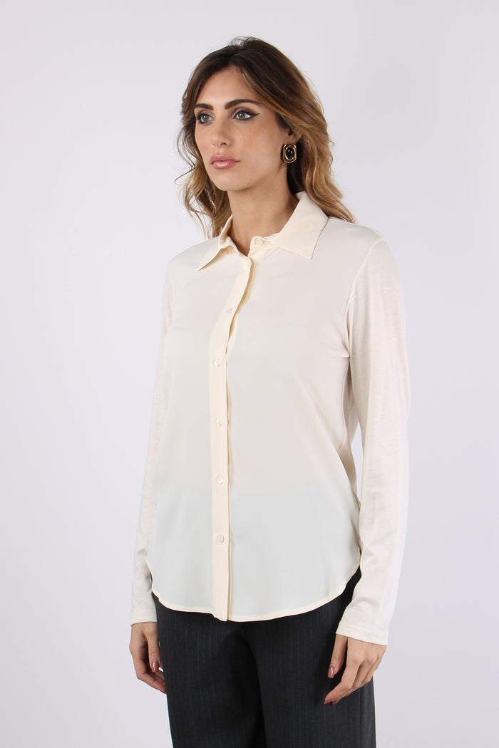 Camicia Misto Seta Panna-4