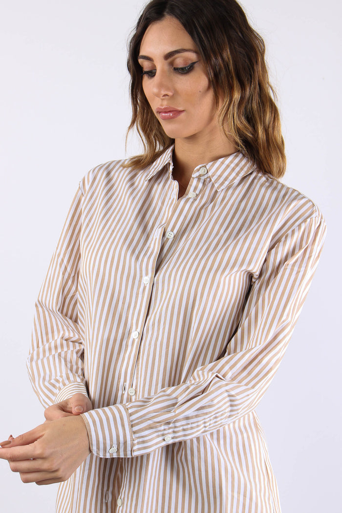 Camicia Cotone Riga Ricamo Schiena Bianco/beige-8