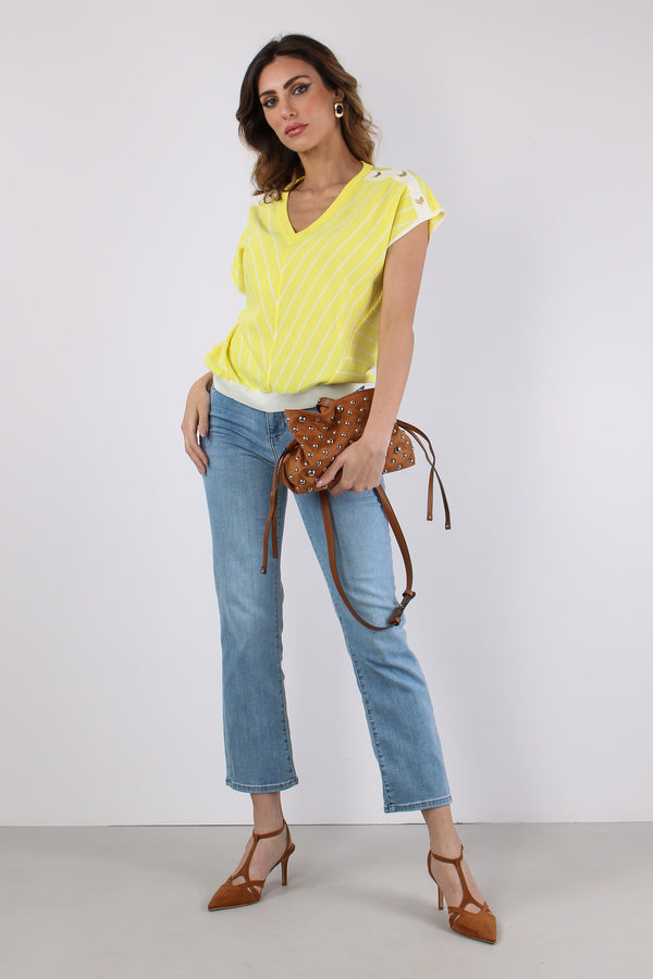 Maglia Scollo V Bottoni Riga Jasmine/white-2