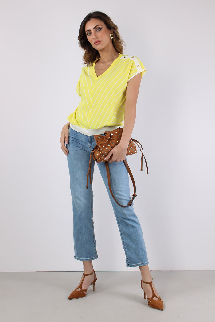 Maglia Scollo V Bottoni Riga Jasmine/white-2