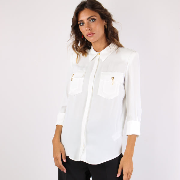 Camicia Viscosa Clip Tasca Avorio-2