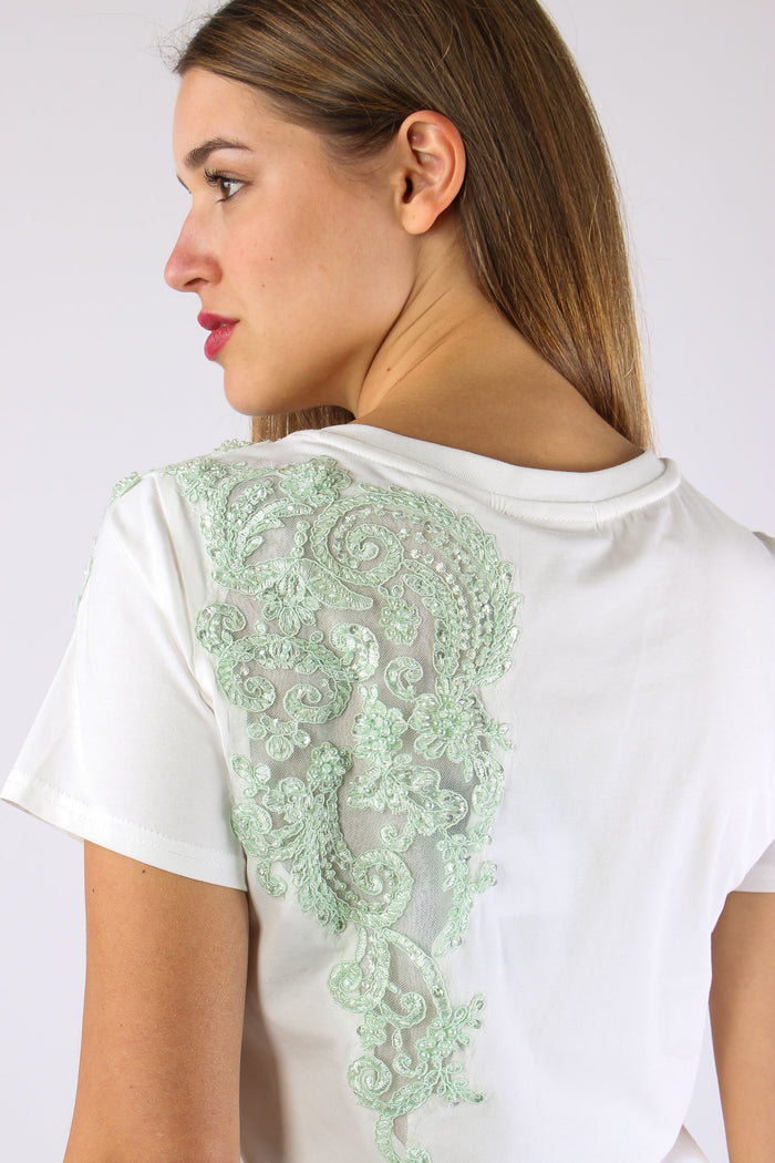 T-shrit Inserto Pizzo Paillettes Bianco-6