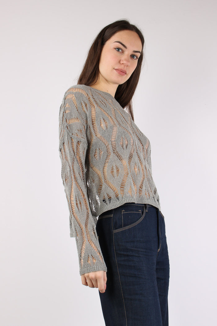 Maglia Lurex Traforata Rombi Argento-7