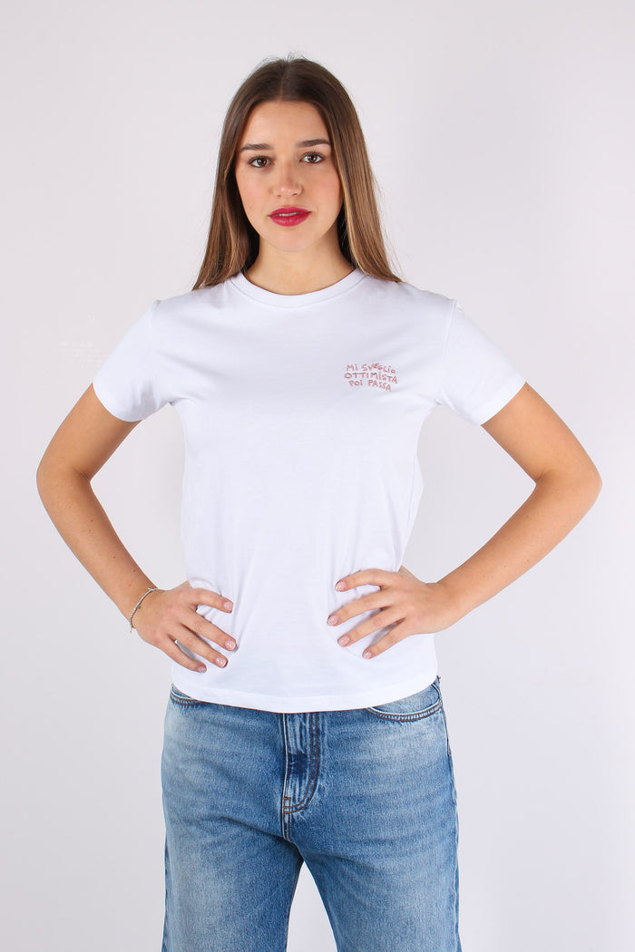 T-shirt Ricamo Mi Sveglio Otti Bianco-2