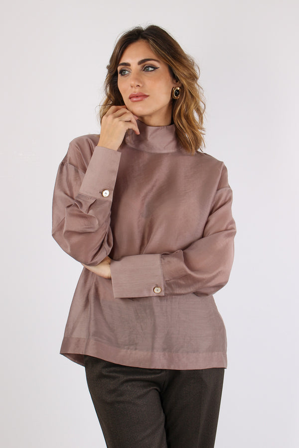 Blusa Collo Alto Polsino Dusty  Orchid-2