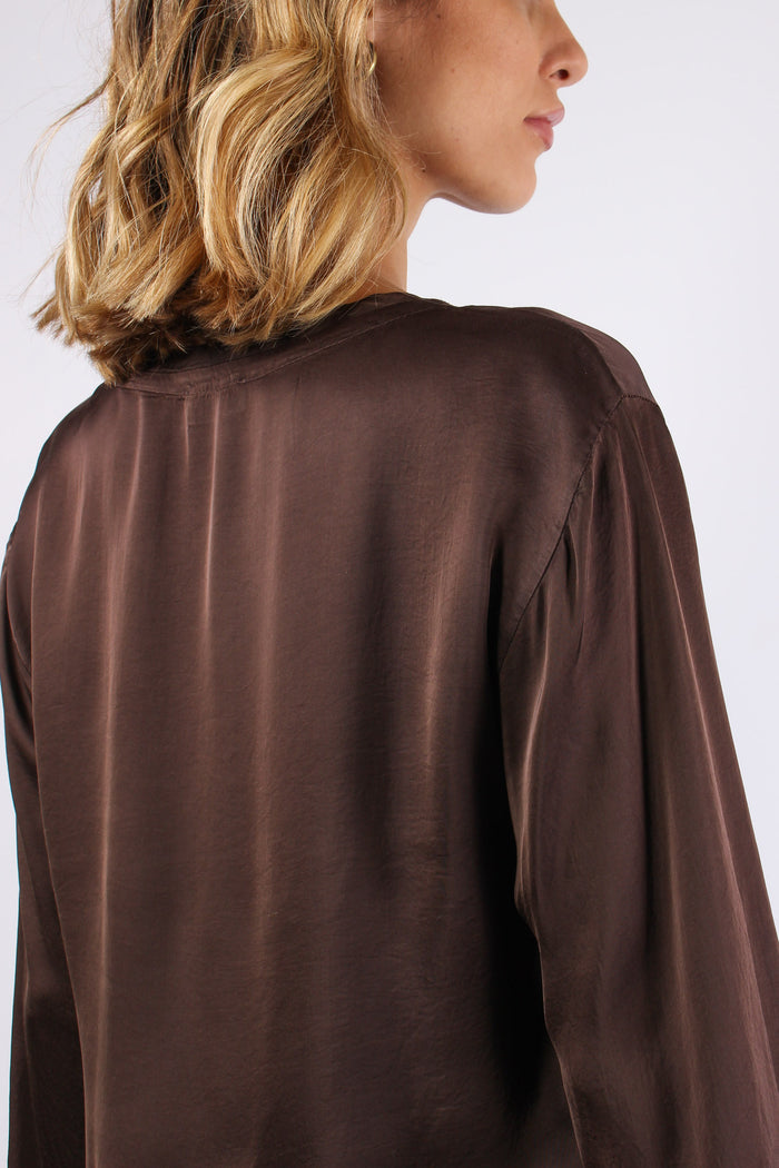 Blusa Effetto Raso Marrone-7