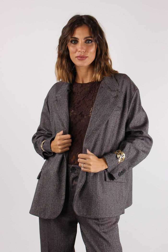 Giacca Abbottonatura Alta Resc Grigio/bordeuax-8