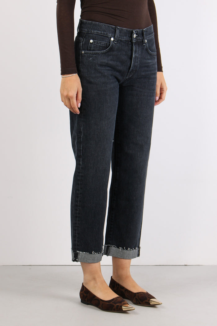 Denim Boyfriend Risvolto Denim Black-4