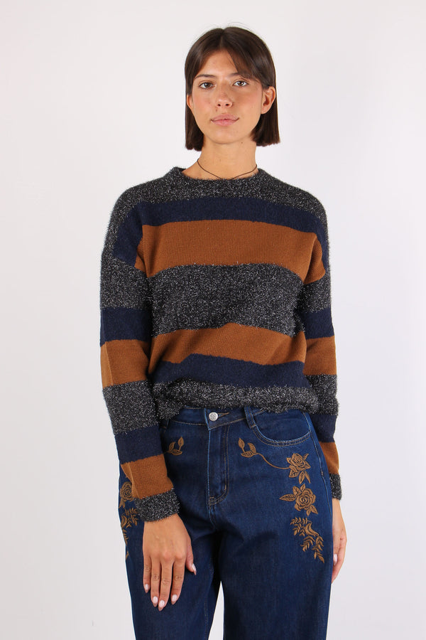 Maglia Riga Lurex Cuoio/blu-2
