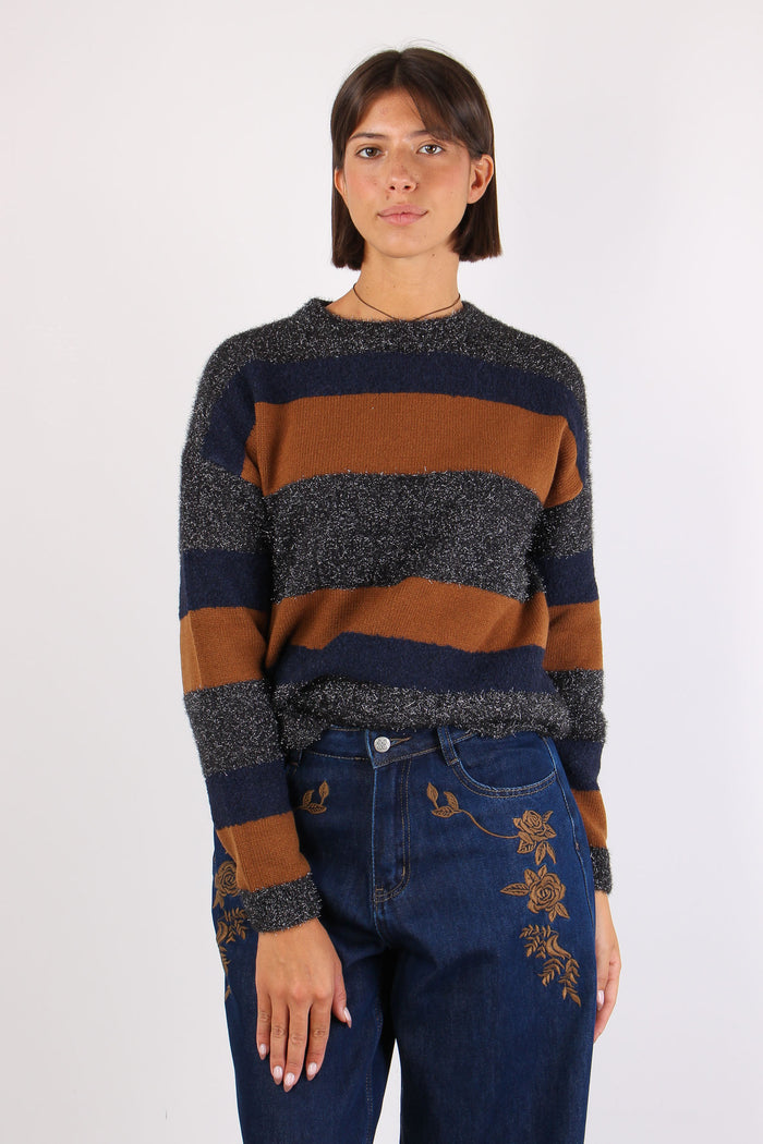 Maglia Riga Lurex Cuoio/blu-2