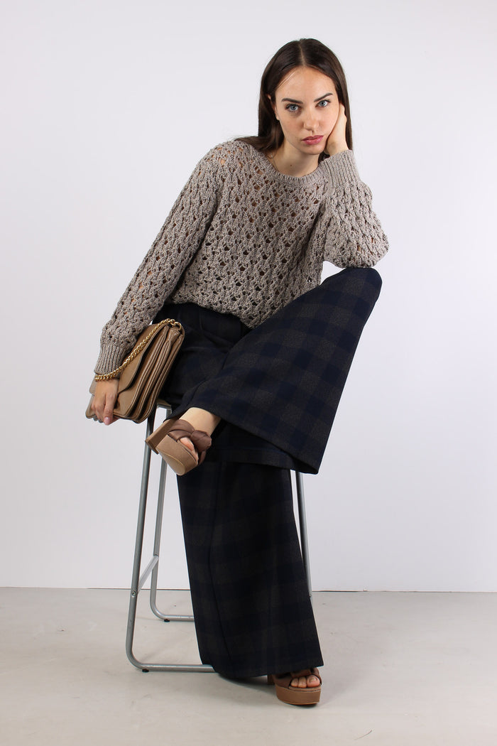 Maglia Traforata Inserto Lurex Tortora-11