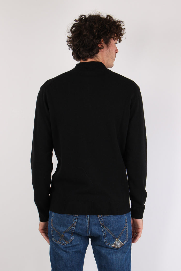 Mezza Zip Misto Lana Nero-5