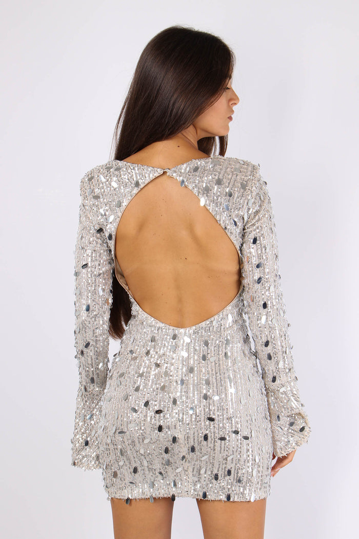 Abito Corto Paillettes Silver-5