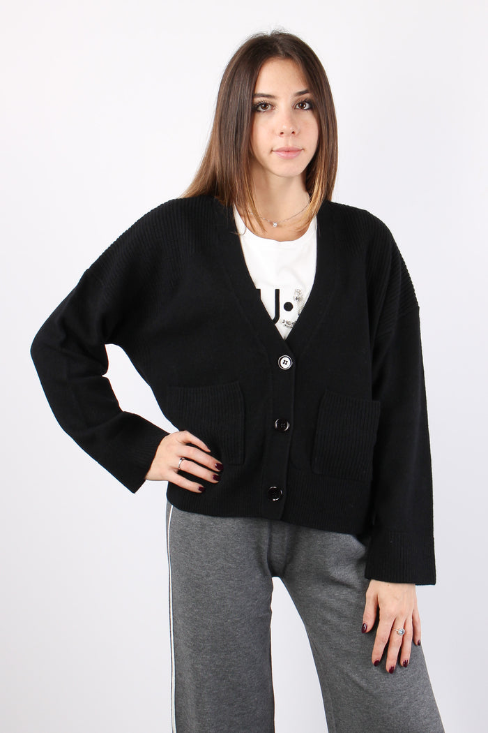 Cardigan Canettato Tasca Nero