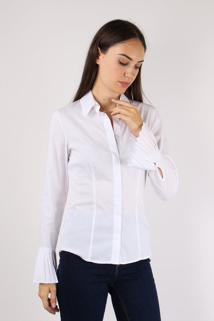 Camicia Slim Manica Plisse Bianco Ottico-8