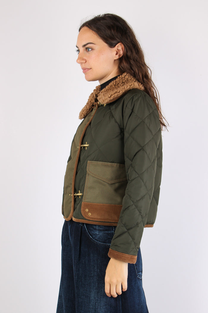 Giubbotto Trapuntato Collo Teddy Militare-4