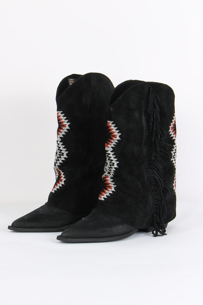 Texano Camoscio Ricami Nero-6