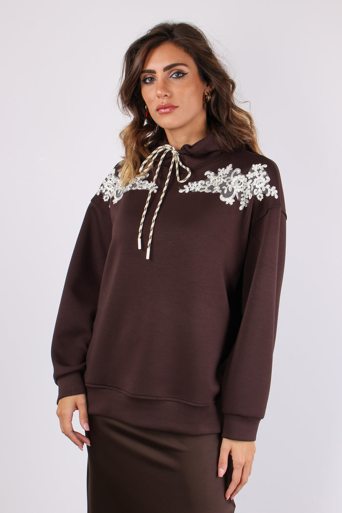 Felpa Cappuccio Inserto Pizzo Moro-8