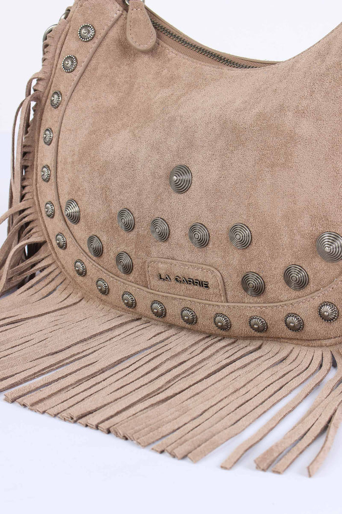 Mezzaluna Suede Frange Taupe-6