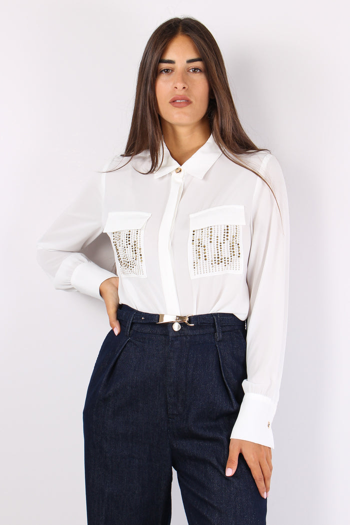 Juwell Camicia Tasche Paillet Milk-6