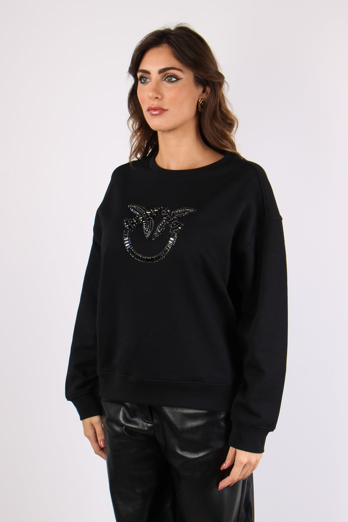 Nelly Felpa Logo Strass Nero Limousine-5