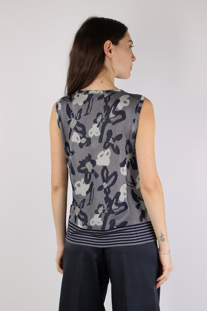 Top Scollo V Jacquard Lurex Blu/salina-4