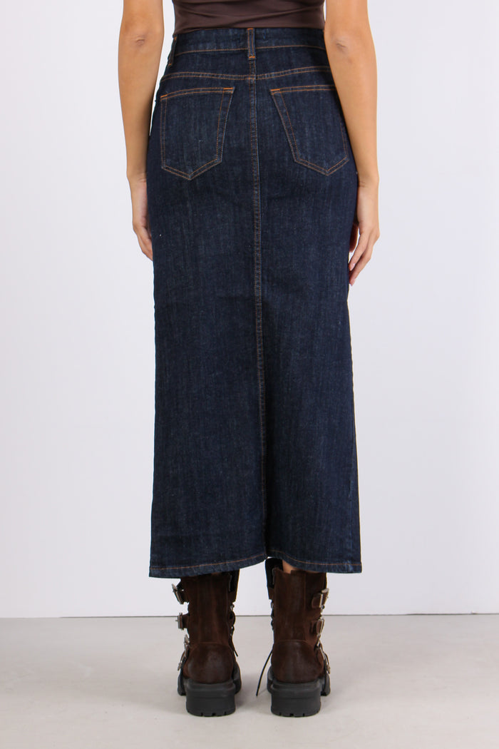 Gonna Denim Spacco Denim Scuro-4