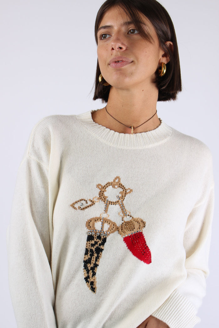 Maglia Corni 100% Lana Lucky Bianco Lana-7
