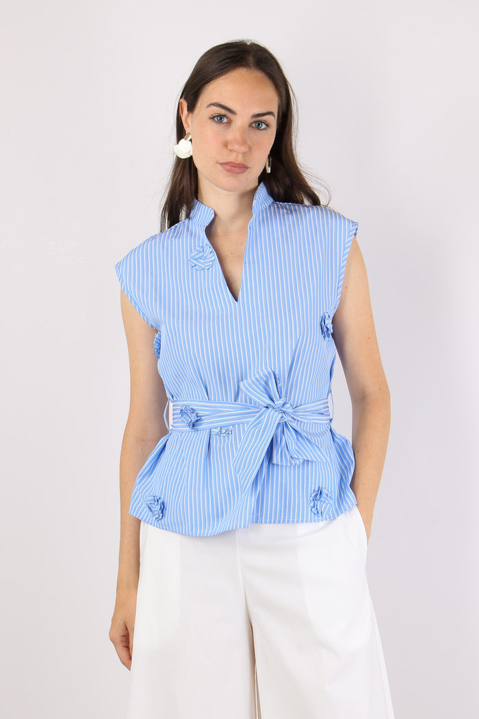 Camicia Smanicata Applicazione Azzurro-2