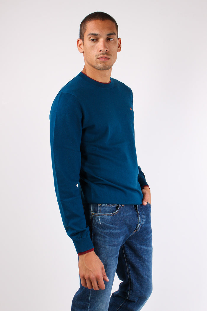 Maglia Misto Lana Profilo Coll Petrolio-6