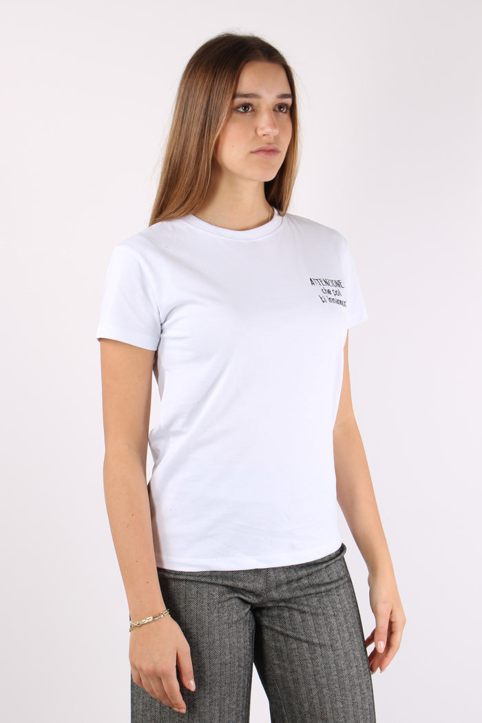T-shirt Ricamo Attenzione Che Bianco-5
