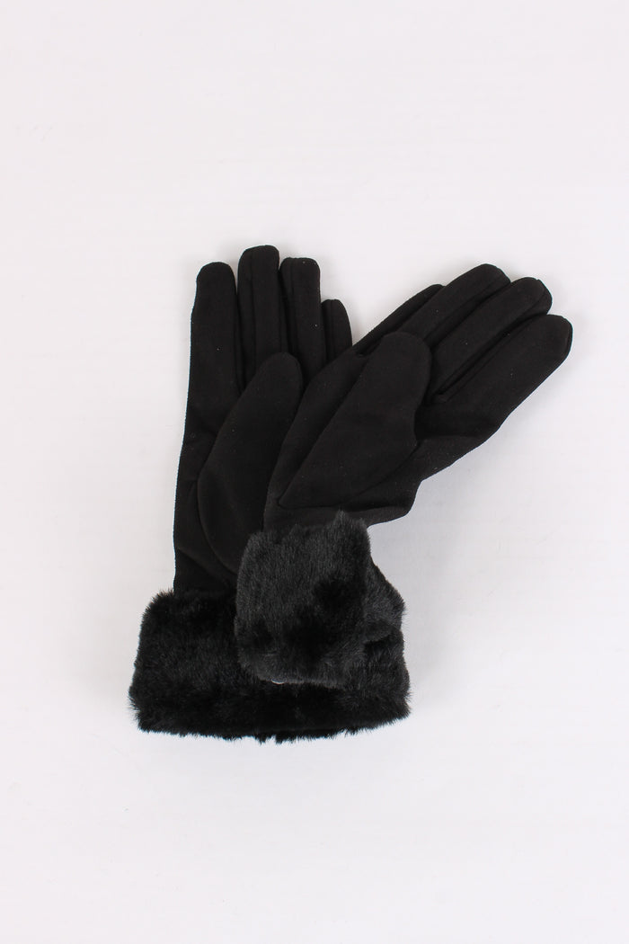 Guanti Effetto Scamosciato Nero-2