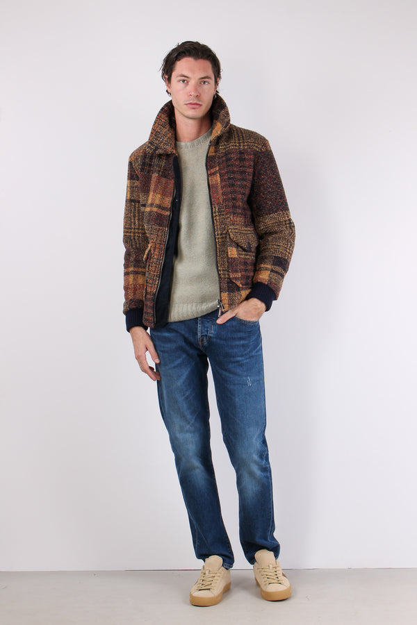 Giubbotto Corto Quadri Tasca T Ruggine