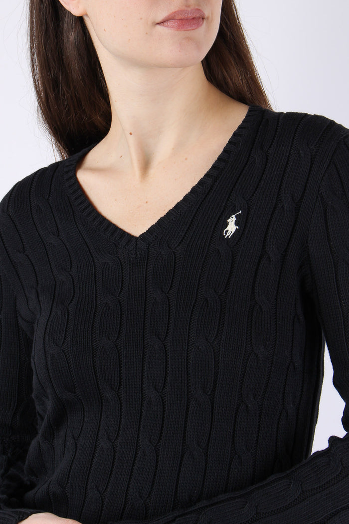 Pullover Trecce Scollo V Polo Black-7