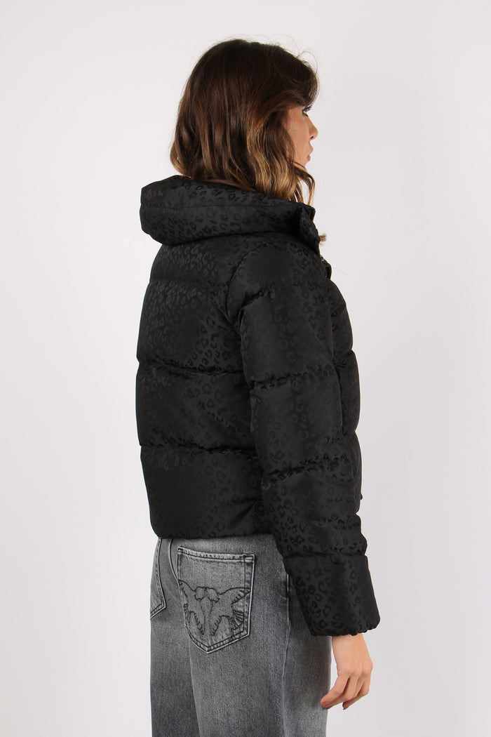 Piumino Corto Animalier Nero-7